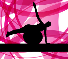 Woman on fitness ball exercises vector background