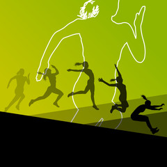 Woman girl triple long jump flying active sport athletic silhoue