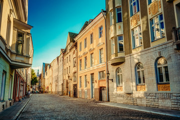 Fototapeta na wymiar Streets And Old Part City Architecture Estonian Capital, Tallinn