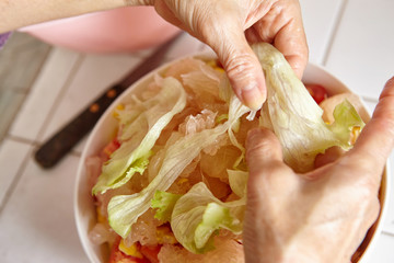 Preparing vegetables for salad