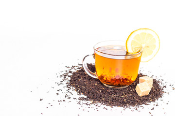 transparent cup of lemon tea isolated
