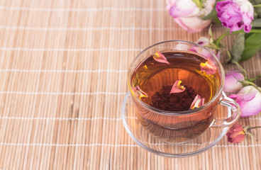 cup of tea on wooden background