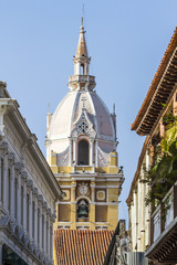 Bell tower in cathedral in cartagena