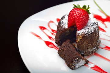 Chocolate muffin with strawberry