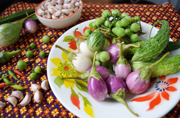 Mix fresh Thai vegetables on a plate