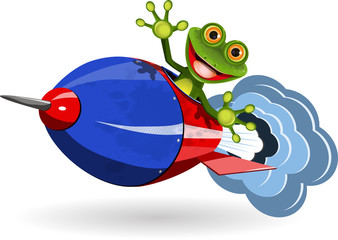 Naklejka premium Frog in a Rocket