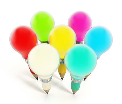 Creative pencils and light bulbs