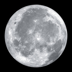 Close up of full moon isolated on black background