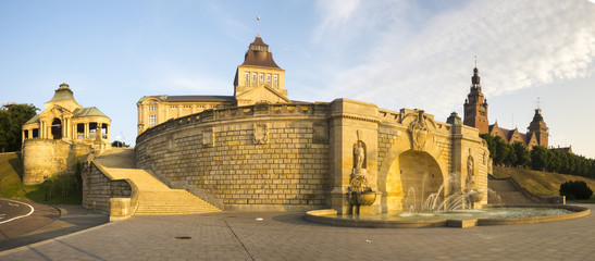 Panorama Wałów Chrobrego o poranku ,Szczecin