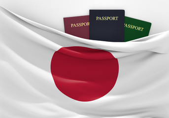 Travel and tourism in Japan, with assorted passports