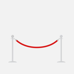 Red rope barrier stanchions turnstile Isolated template Flat 