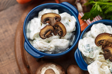 Meat Dumplings - russian boiled pelmeni in plate