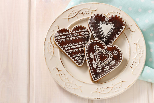 Gingerbread cookies in heart shape