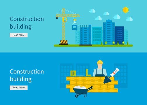 Construction of Building. Concept Vector Illustration in flat