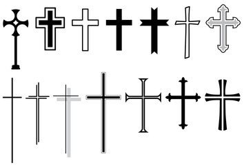 Set: Kreuz, Kruzifix, Vektor, schwarz, freigestellt - 80065523
