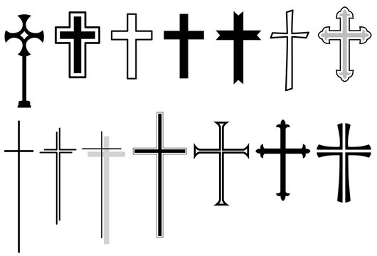 Set: Kreuz, Kruzifix, Vektor, schwarz, freigestellt