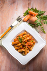 pasta with vegetables ragout and peas