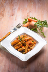 pasta with vegetables ragout and peas