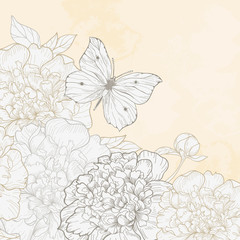 Illustration with peony and butterfly