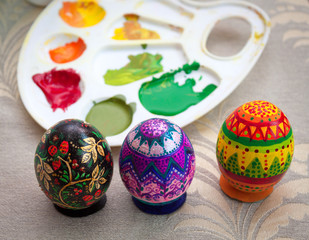 Paints and easter eggs, easter still life