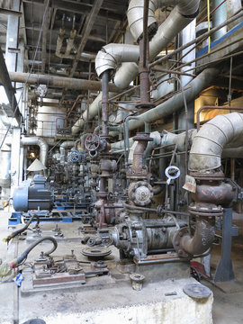 Electric motors driving industrial water pumps during repair