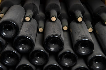 Old dusty wine bottles