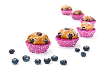 Blueberry muffins isolated on white