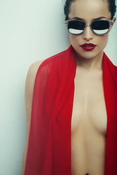 red lips and sunglasses