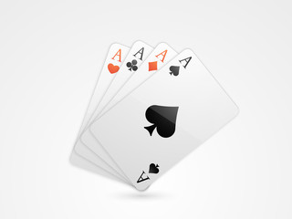 Set of ace playing cards on grey background.
