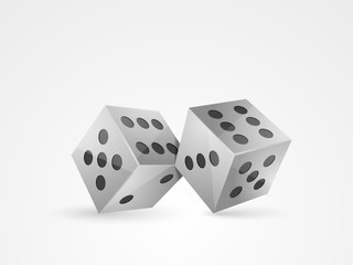 3D dices on shiny grey background.