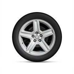 Automotive wheel on light alloy disc isolated on white
