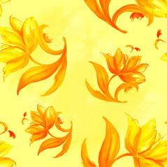 Naklejka na ściany i meble Decorative abstract yellow flowers seamless pattern