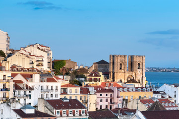 Towers of Lisbon Cathedral and roofs of Lisbon