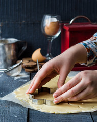 the process of making biscuits, shortbread dough raw, cut shape