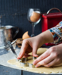 the process of making biscuits, shortbread dough raw, cut shape