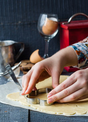 the process of making biscuits, shortbread dough raw, cut shape