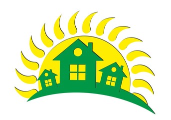 Logo of the eco-friendly cottage settlement with the sun.