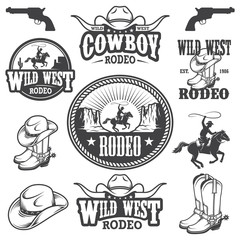 Set of vintage rodeo emblems and designed elements - obrazy, fototapety, plakaty