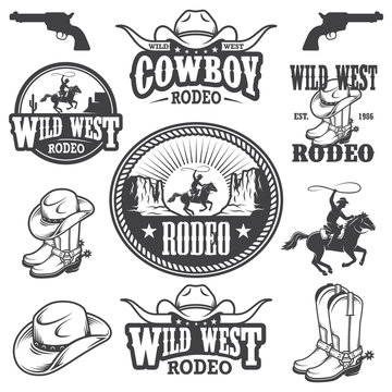 Set of vintage rodeo emblems and designed elements