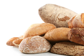 Different fresh bread, isolated on white