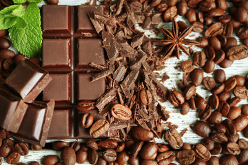 Chocolate with grains and mint, closeup