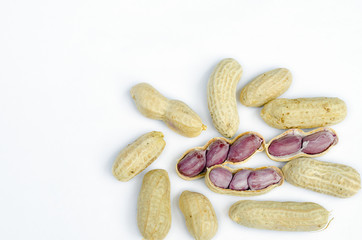Boiled peanuts on white background.