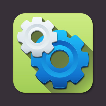Vector settings icon with two gears and long shadow