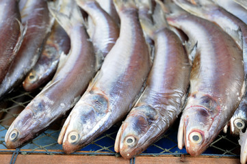 Dried fish in floating market , Thailand