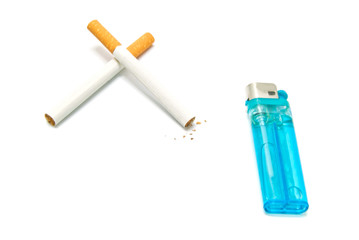 plastic lighter and two cigarettes
