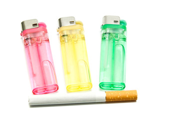 cigarette and three lighters