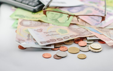 Thai money banknotes and coins