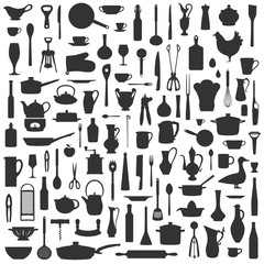 Silhouetten Hintergrund aus K&uuml;chenutensilien Schwarz Wei&szlig;