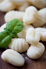 Close-up of raw gnocchi, selective focus, shallow depth of field