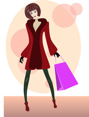Obraz na płótnie Canvas Cartoon girl with shopping bag